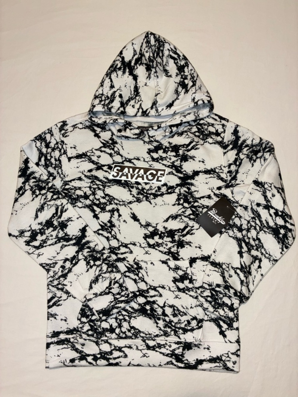 Kids Brooklyn Cloth Black and White Marble Hoodie